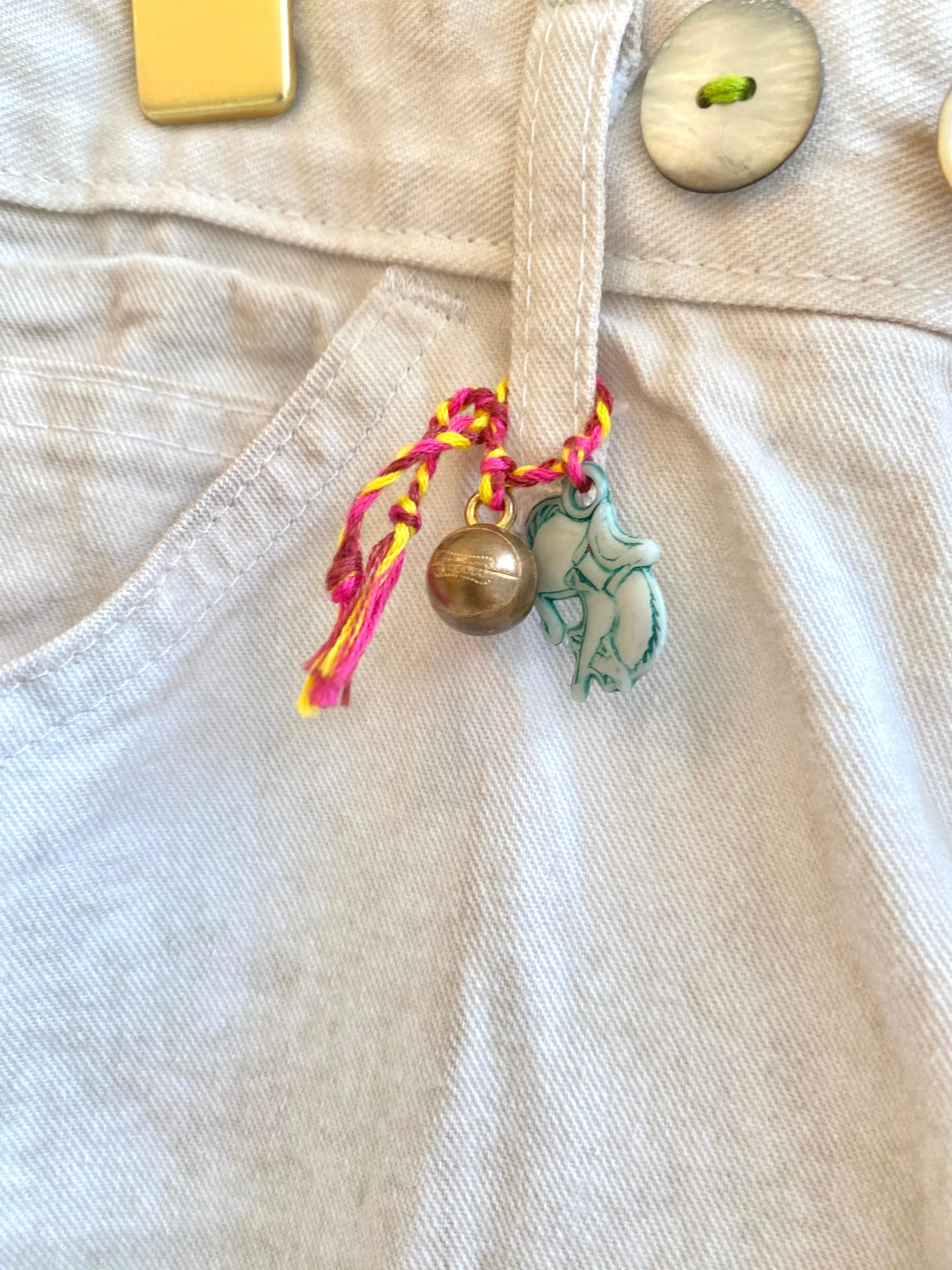 Blue & Green Star Embroidered Natural Skull Key Dyed Pants w/ Cracker Jack Charm (Reworked)