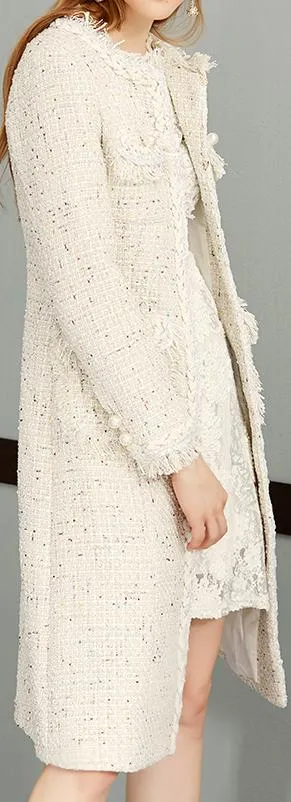 Fringe-Trimmed Tweed Coat
