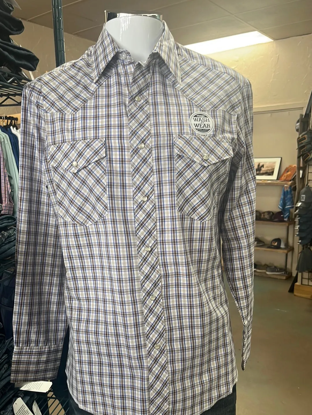 Mens Brown,Tan and Blue Wrangler Button Up Shirt