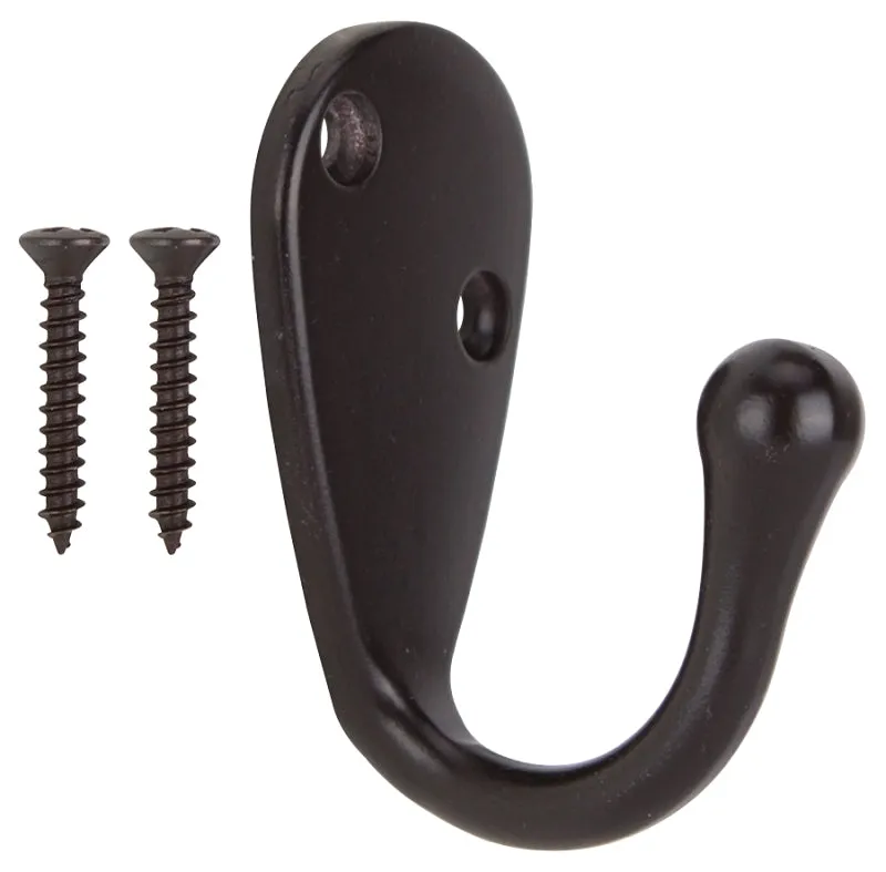 ProSource H63ORB-PS Coat and Hat Hook, 22 lb, 1-Hook, 1-1/8 in Opening, Zinc, Oil-Rubbed Bronze :CD: QUANTITY: 1